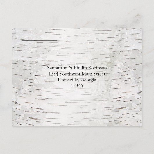 White Paper Birch Tree Bark Rustic Wood Wedding Uitnodiging Briefkaart (Achterkant)