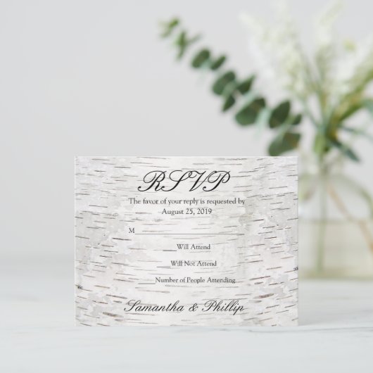 White Paper Birch Tree Bark Rustic Wood Wedding Uitnodiging Briefkaart (Staand voorkant)
