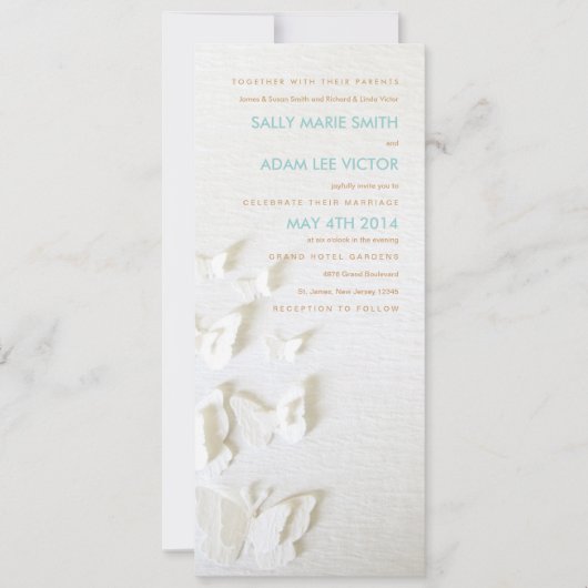 White paper Butterflies Invitation Kaart (Voorkant)