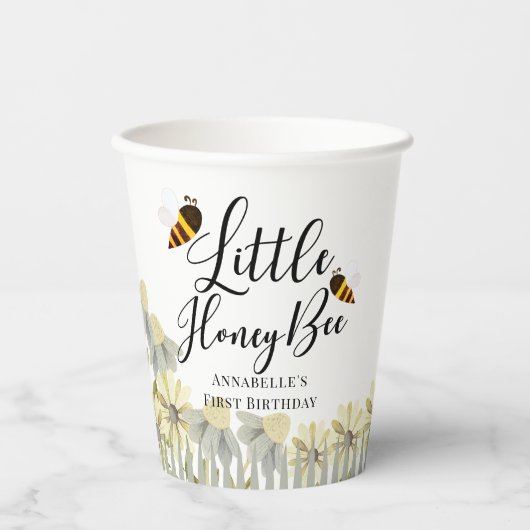 White paper cups Little Honey Bee Girl Papieren Bekers (Voorkant)