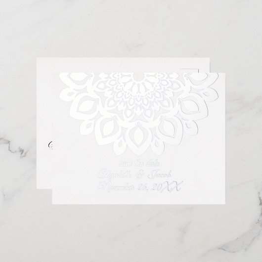White Paper Cut Mandala Save the Date Briefkaart (Voorkant / Achterkant)