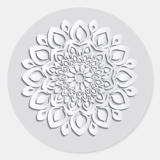 White Papercut Mandala Ronde Sticker (Voorkant)