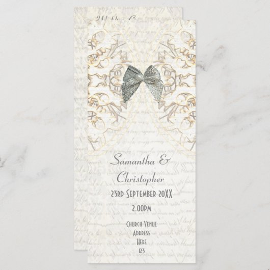 White parchment lace damask Church bruiloft progra Programmakaart (Voorkant / Achterkant)