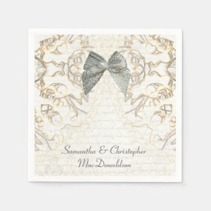 White parchment lace old damask bruiloft servetten