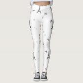 White Paris Frankrijk Eiffel Tower Pattern Leggings (Voorkant)