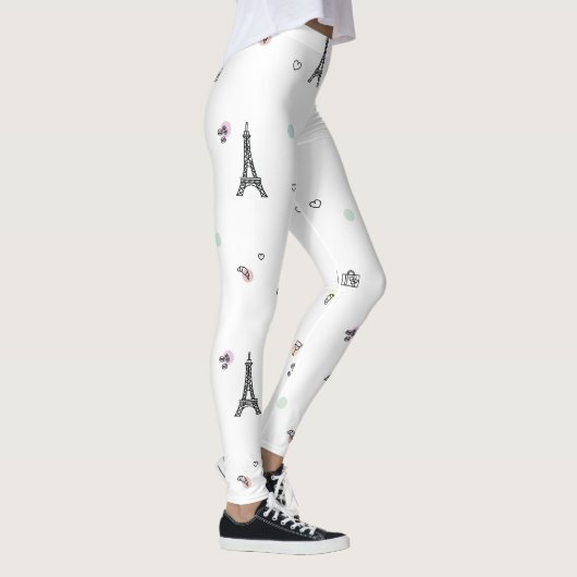 White Paris Frankrijk Eiffel Tower Pattern Leggings (Rechts)