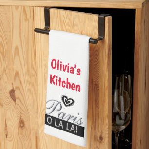 White Paris O La La La Red Kitchen Hand Towel Theedoek