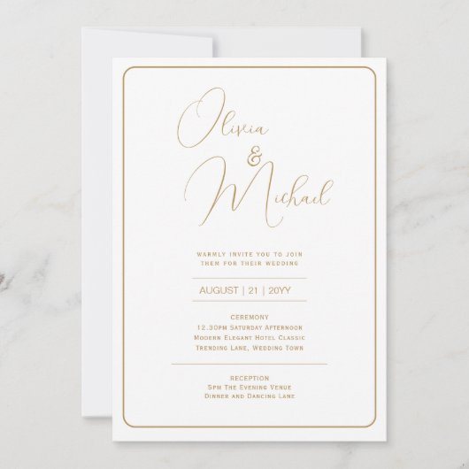 White Party bruiloft uitnodiging met gouden tekst (Voorkant)