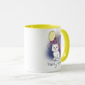 White Party Kitten met ballonnen Illustratie Mok (Voorkant rechts)