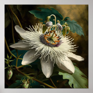 White Passion Flower Art Print Poster