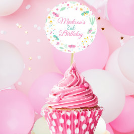 White Pastel Butterfly Girl’s Garden cupcake toppe Ronde Sticker