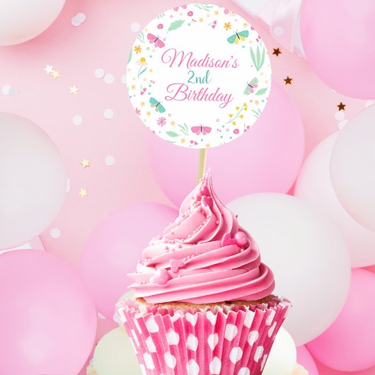 White Pastel Butterfly Girl’s Garden cupcake toppe Ronde Sticker