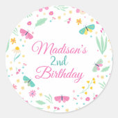White Pastel Butterfly Girl’s Garden cupcake toppe Ronde Sticker (Voorkant)
