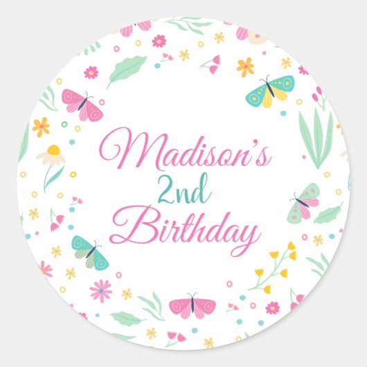 White Pastel Butterfly Girl’s Garden cupcake toppe Ronde Sticker (Voorkant)