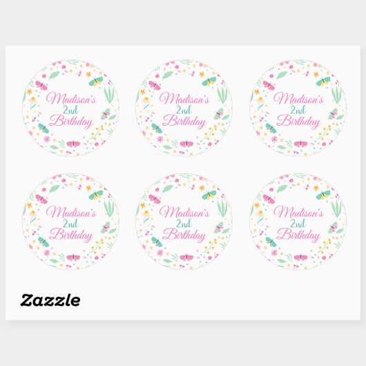 White Pastel Butterfly Girl’s Garden cupcake toppe Ronde Sticker (Vel)