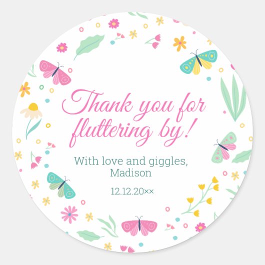 White Pastel Butterfly Girl’s Garden Favor Label (Voorkant)