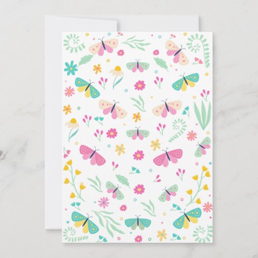 White Pastel Butterfly Girl’s Garden Party Theme Bedankkaart (Achterkant)