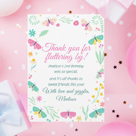 White Pastel Butterfly Girl’s Garden Party Theme Bedankkaart