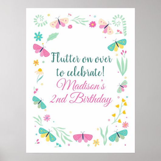 White Pastel Butterfly Girl’s Garden Welcome Poster (Voorkant)