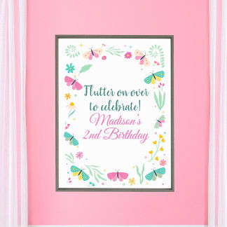 White Pastel Butterfly Girl’s Garden Welcome Poster