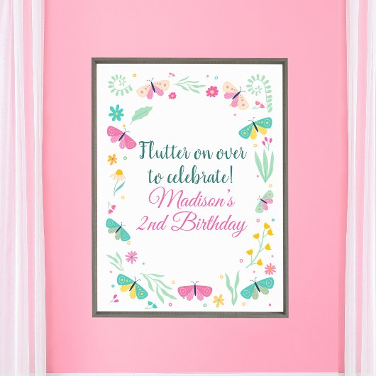 White Pastel Butterfly Girl’s Garden Welcome Poster