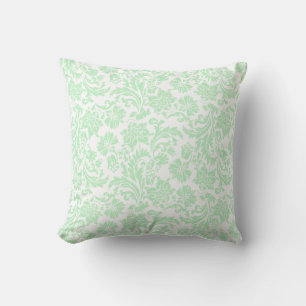 White & Pastel Green  Floral Damaskers Kussen