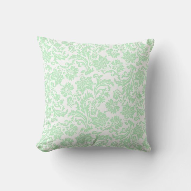 White & Pastel Green  Floral Damaskers Kussen (Voorkant)