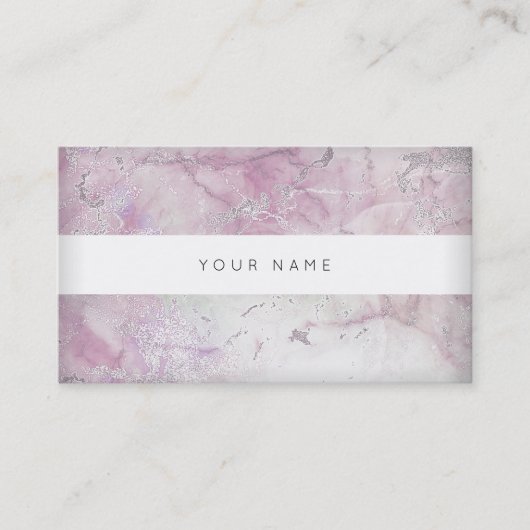 White Pastel Pink Grey Silver Marble Vip. Visitekaartje (Voorkant)