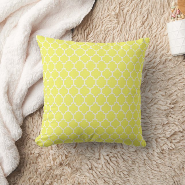 White Pastel Yellow Quatrefoil Pillow Kussen (Deken)