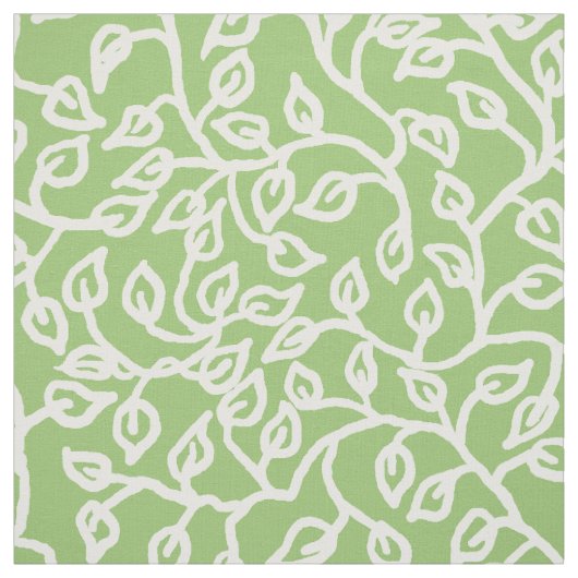 White Pattern of Leaves on Bleek Apple Green Stof (Swatch)