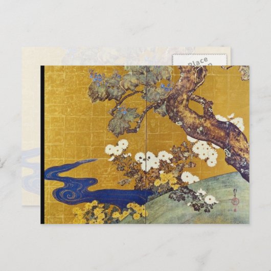 white Paulownias en Chrysanthemums, Sakai Hoitsu Briefkaart (Voorkant / Achterkant)