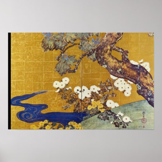 white Paulownias en Chrysanthemums, Sakai Hoitsu Poster (Voorkant)