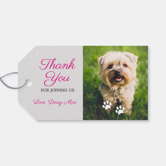 White Paw drukt roze foto's Dank je Cadeaulabel (Achterkant Horizontaal)