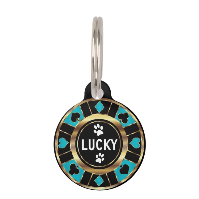 White Paw op Blauwgroen poker Chip | Personalisere Huisdierpenning (Voorkant)
