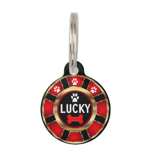 White Paw op Rode Poker Chip   personaliseren Huisdierpenning