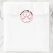 White Paw Print Aangepaste tekst Pastelroze Ronde Sticker (Tas)