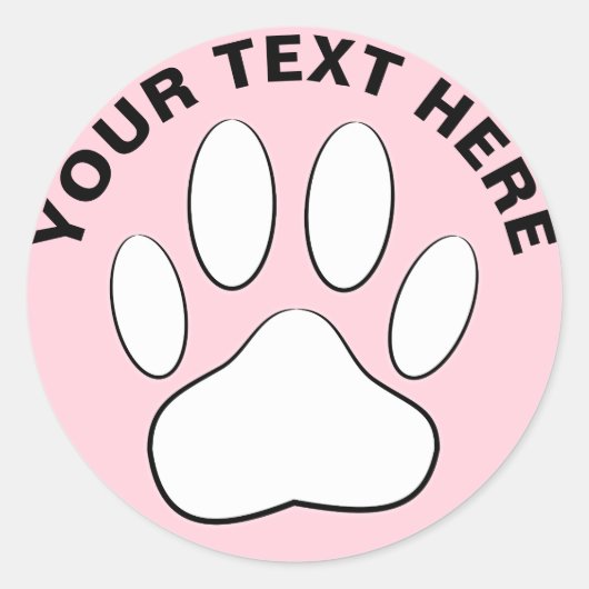 White Paw Print Aangepaste tekst Pastelroze Ronde Sticker (Voorkant)