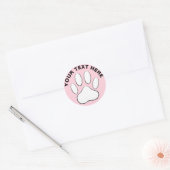 White Paw Print Aangepaste tekst Pastelroze Ronde Sticker (Envelop)