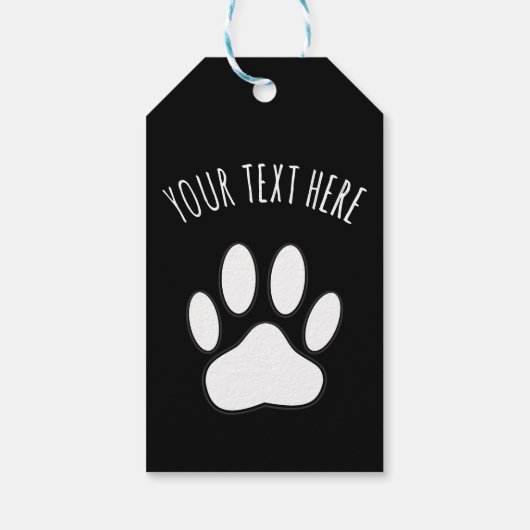 White Paw Print Aangepaste tekst Zwart Cadeaulabel (Achterkant)