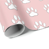 White Paw Print Cartoon Tekenpatroon op roze Cadeaupapier (Rol Hoek)