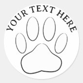 White Paw Print Custom Text Canine Art Ronde Sticker (Voorkant)