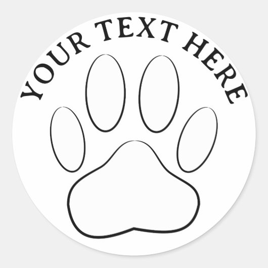 White Paw Print Custom Text Canine Art Ronde Sticker (Voorkant)