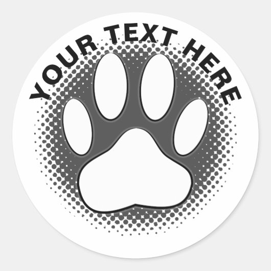 White Paw Print Custom Text Classic Round Sticker (Voorkant)