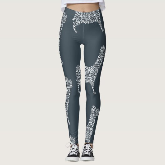 White Paw Print Dog Silhouette Pattern Fabric Leggings (Voorkant)