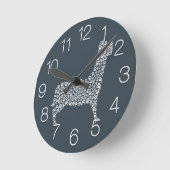 White Paw Print Dog Silhouette Pattern Fabric Ronde Klok (Hoek)