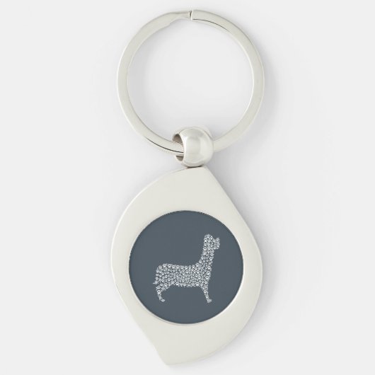 White Paw Print Dog Silhouette Pattern Fabric Sleutelhanger (Voorkant)