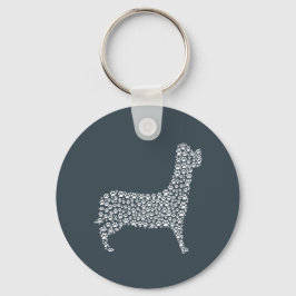 White Paw Print Dog Silhouette Pattern Fabric Sleutelhanger