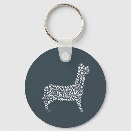 White Paw Print Dog Silhouette Pattern Fabric Sleutelhanger (Voorkant)