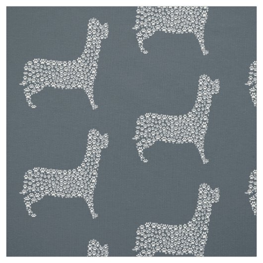 White Paw Print Dog Silhouette Pattern Fabric Stof (Swatch)