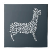 White Paw Print Dog Silhouette Pattern Fabric Tegeltje (Voorkant)